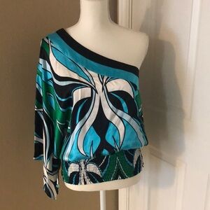 Stylish Off-Shoulder Women's Top - Blue and Green